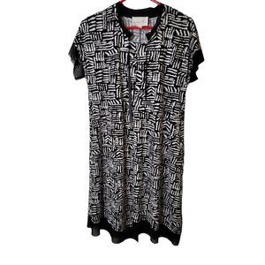Compli K Size Small Tunic Dress Black White Geometric Print Short Sleeve